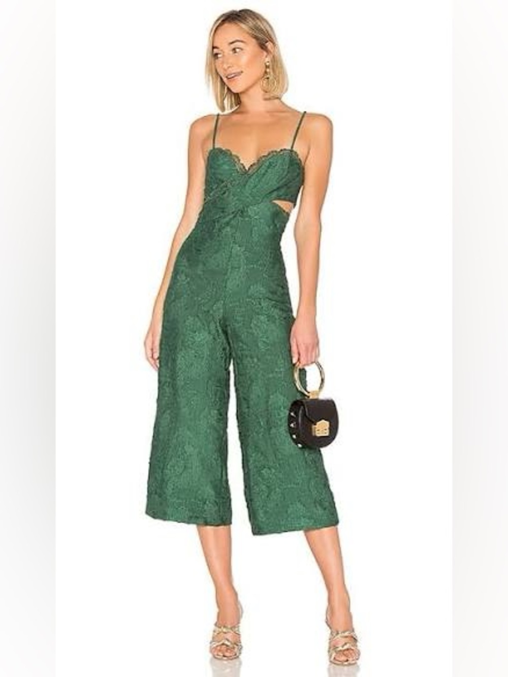 House of Harlow 1960 x Revolve Green Lace Cropped Jumpsuit with Spaghetti Straps